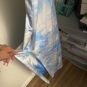 Long silky dress, blue and white size M